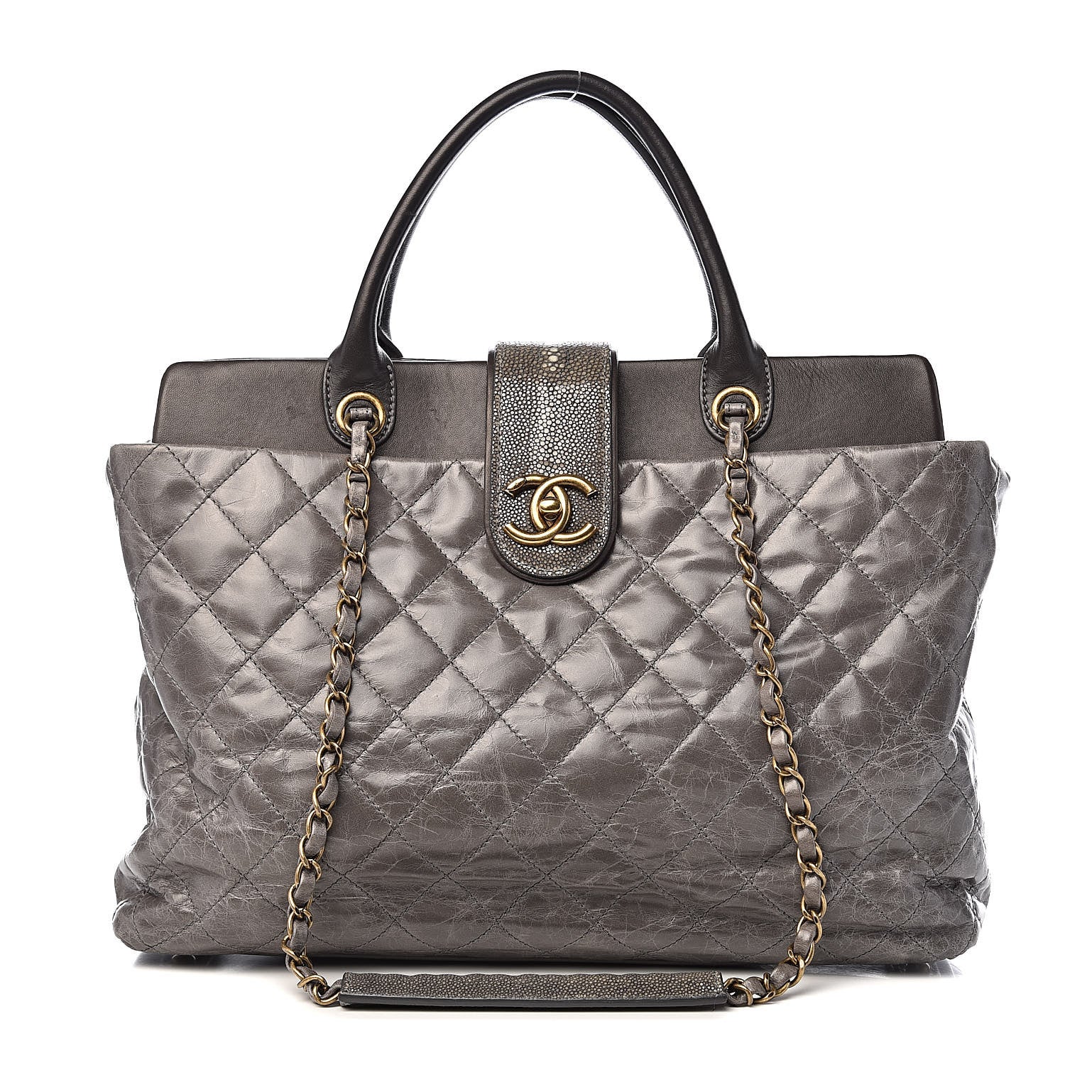 Chanel Glazed Calfskin Stingray Large Bindi CC Tote Grey 1 of 12