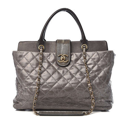 Chanel Glazed Calfskin Stingray Large Bindi CC Tote Grey 1 of 12