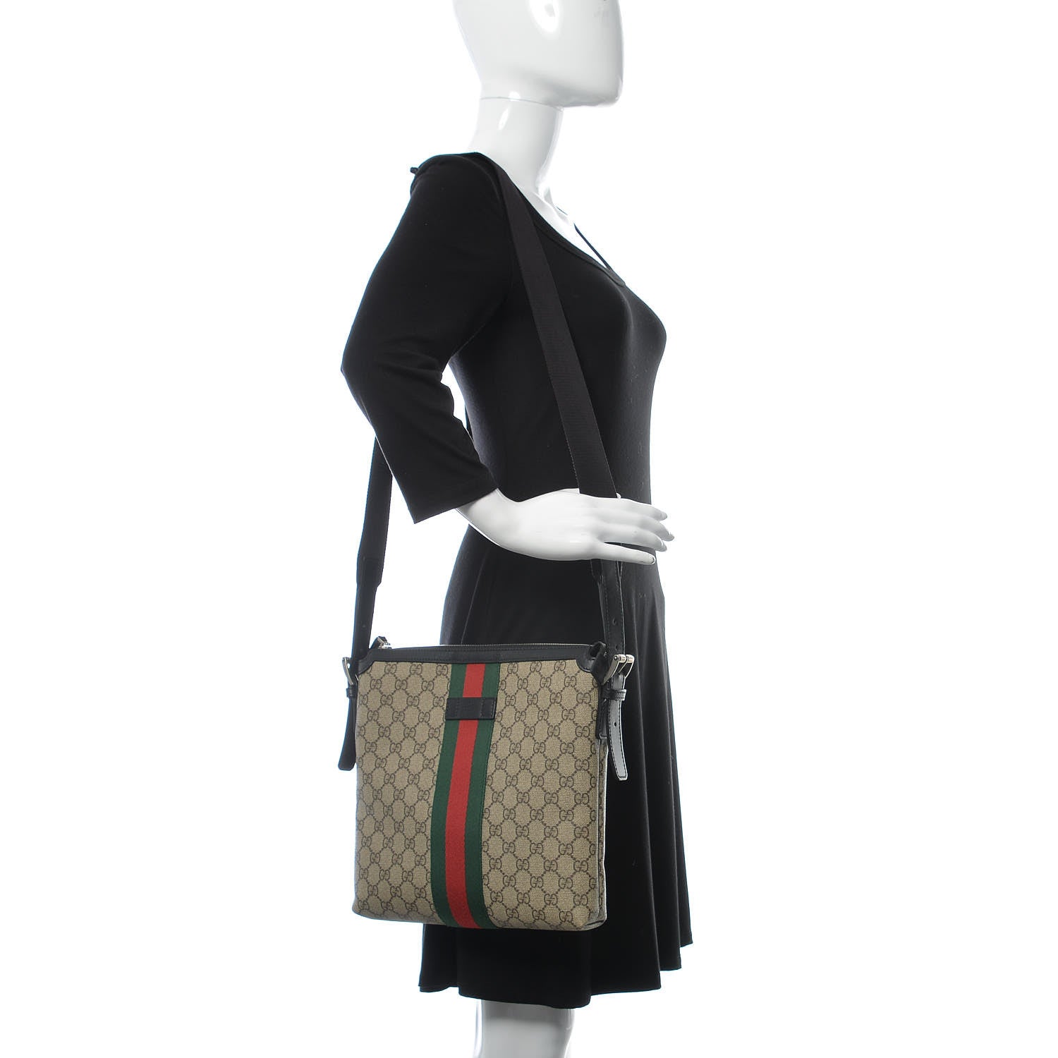 Gucci GG Supreme Monogram Web Messenger Bag Black 2 of 12