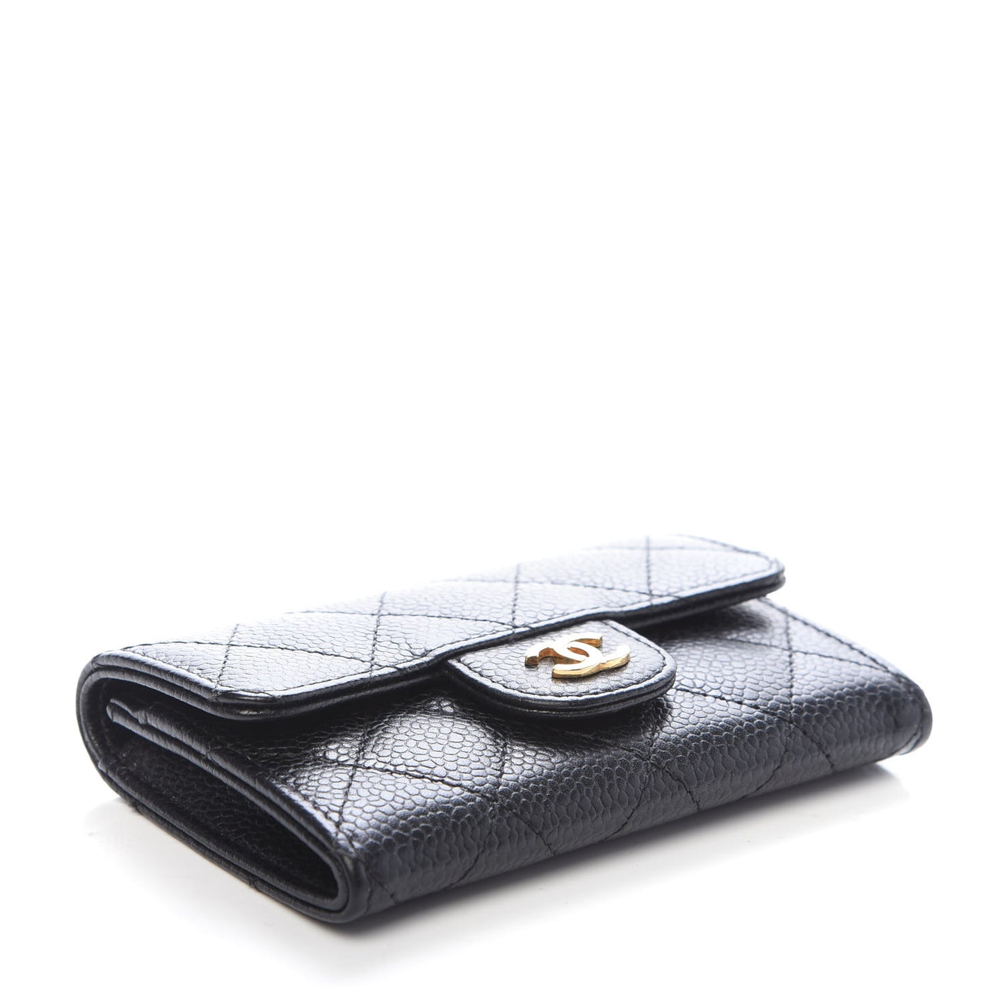 Caviar Quilted Flap Card Holder Black