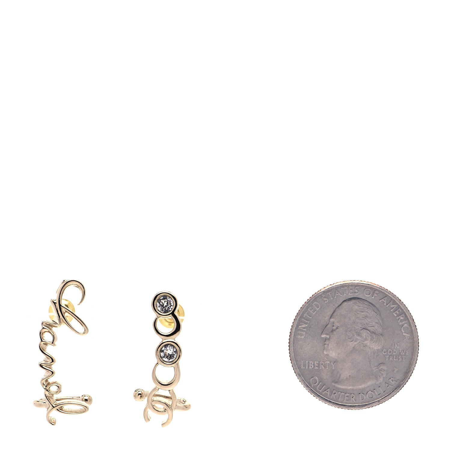 Chanel Metal Crystal Coco Script CC Climber Earrings Gold 2 of 6