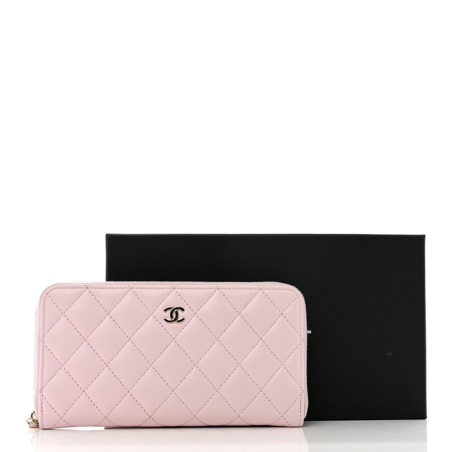 Caviar Quilted Large Gusset Zip Around Wallet Light Pink