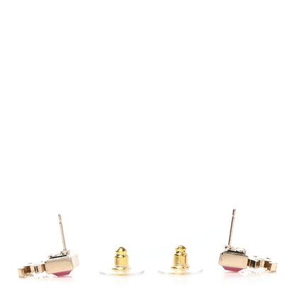Chanel Metal Crystal CC Earrings Gold Pink 3 of 4