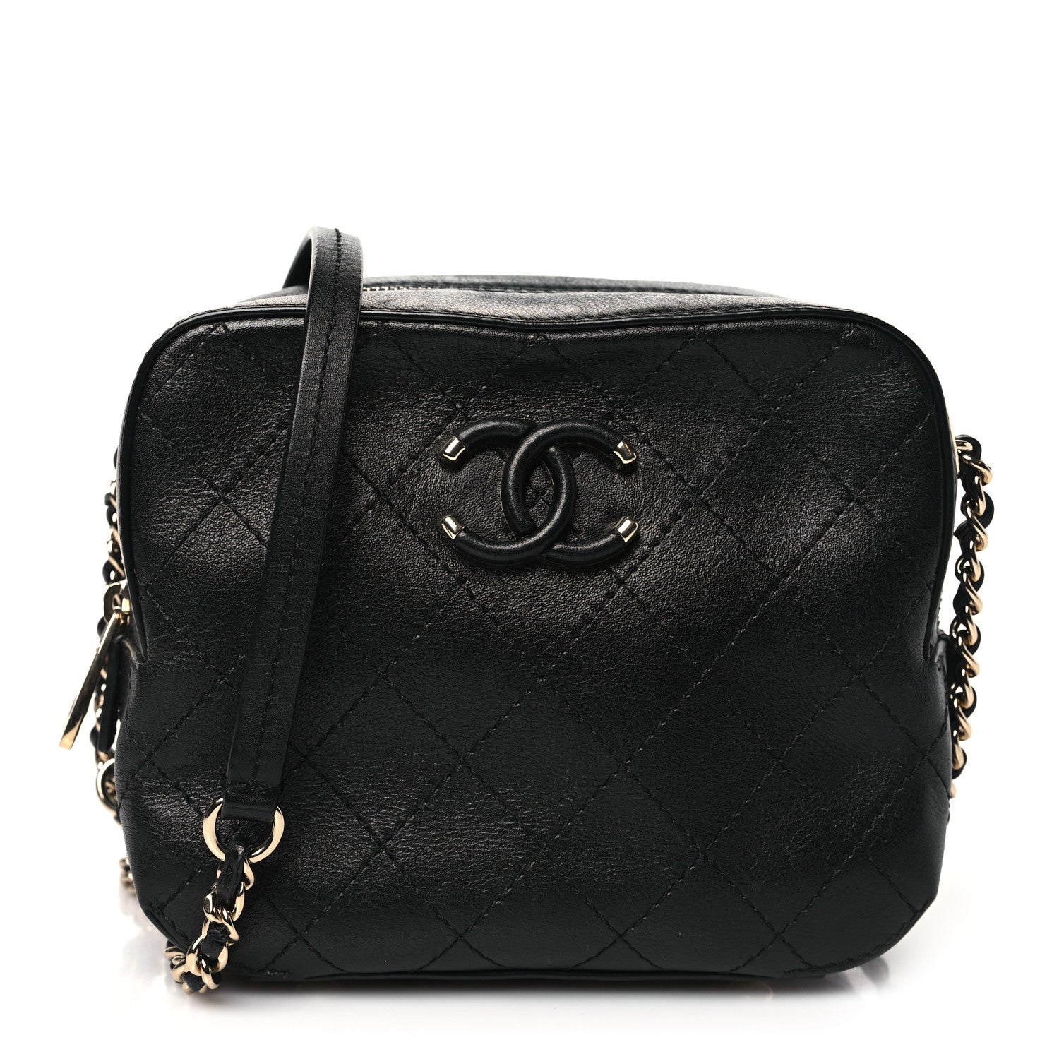Chanel Calfskin Stitched Covered CC Camera Case Bag Black 1 of 10