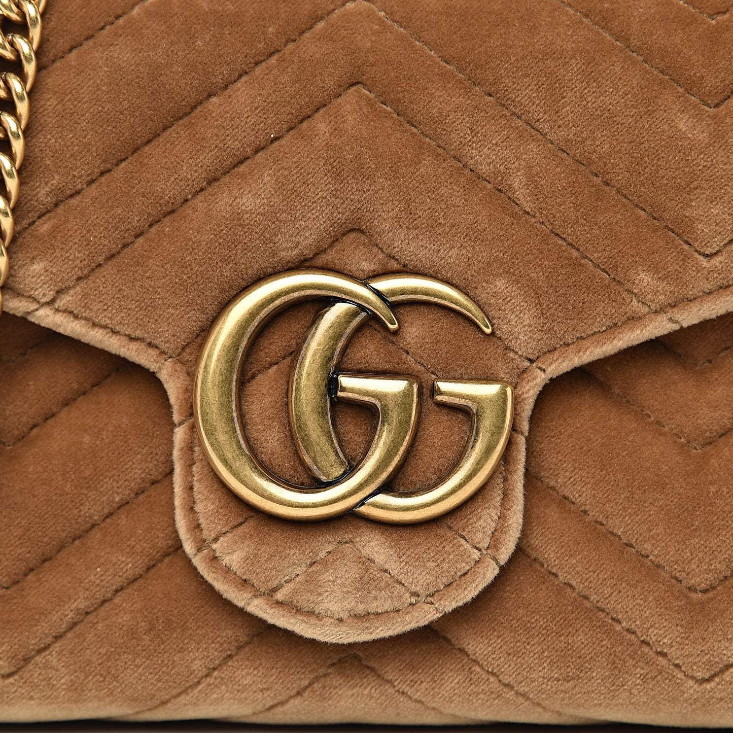 Velvet Matelasse GG Marmont Chain Wallet Taupe