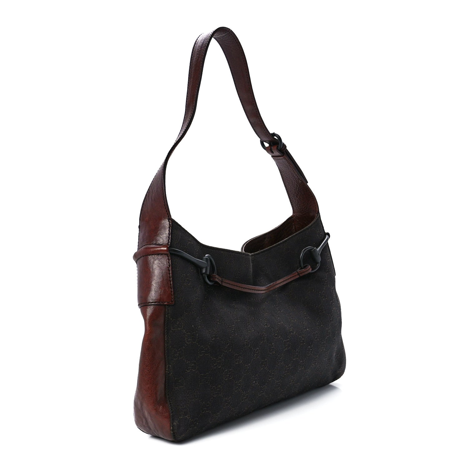 Gucci Monogram Canvas Horsebit Drawstring Hobo Brown 3 of 11