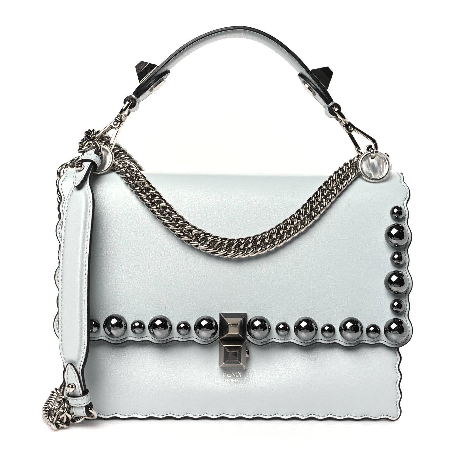 Fendi Vitello Liberty Pearl Scalloped Studded Kan I Shoulder Bag Grigio Perla 1 of 9