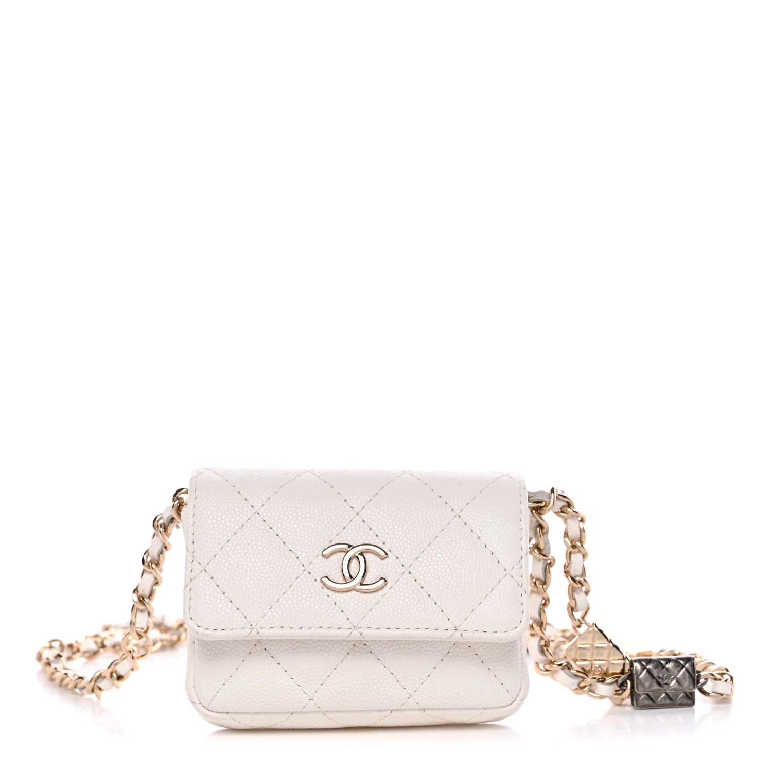 Chanel Caviar Quilted Belt Bag With Charms On Chain White 1 of 11