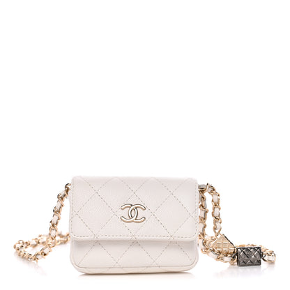 Chanel Caviar Quilted Belt Bag With Charms On Chain White 1 of 11