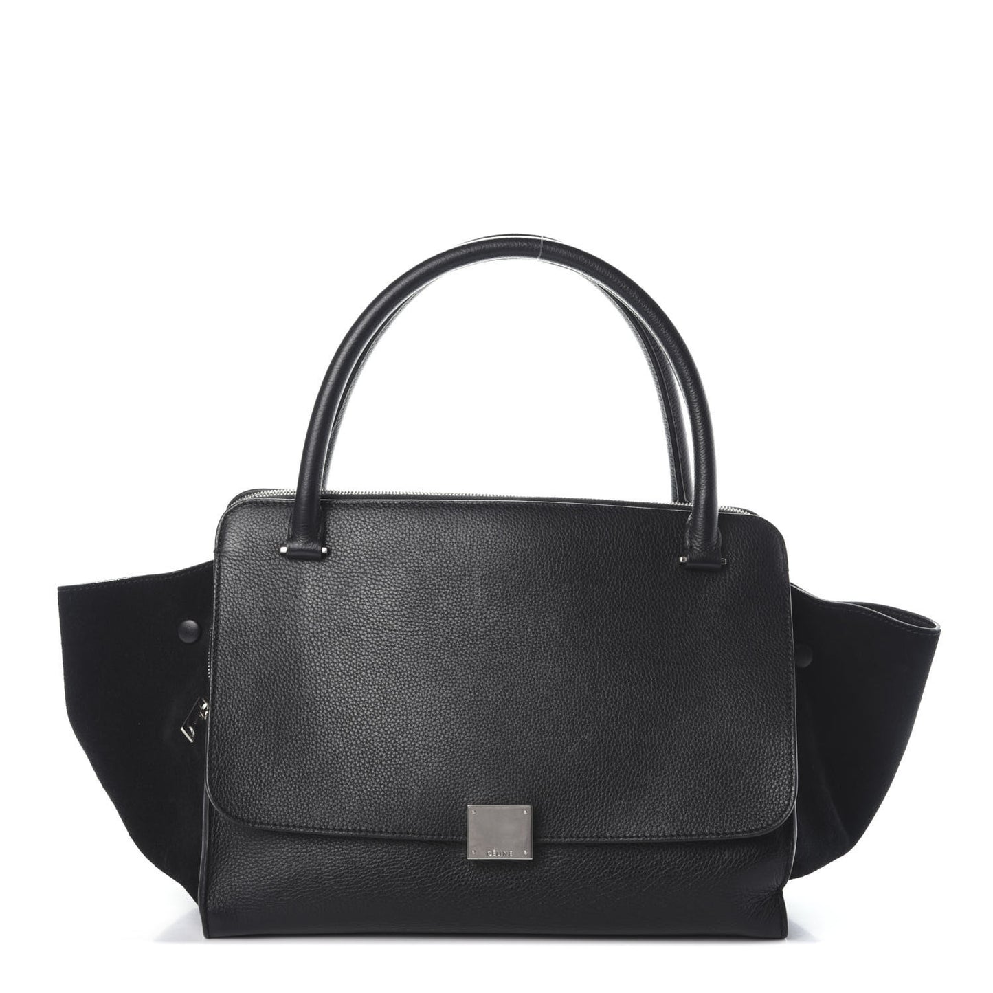 Drummed Calfskin Suede Double Zip Trapeze Black