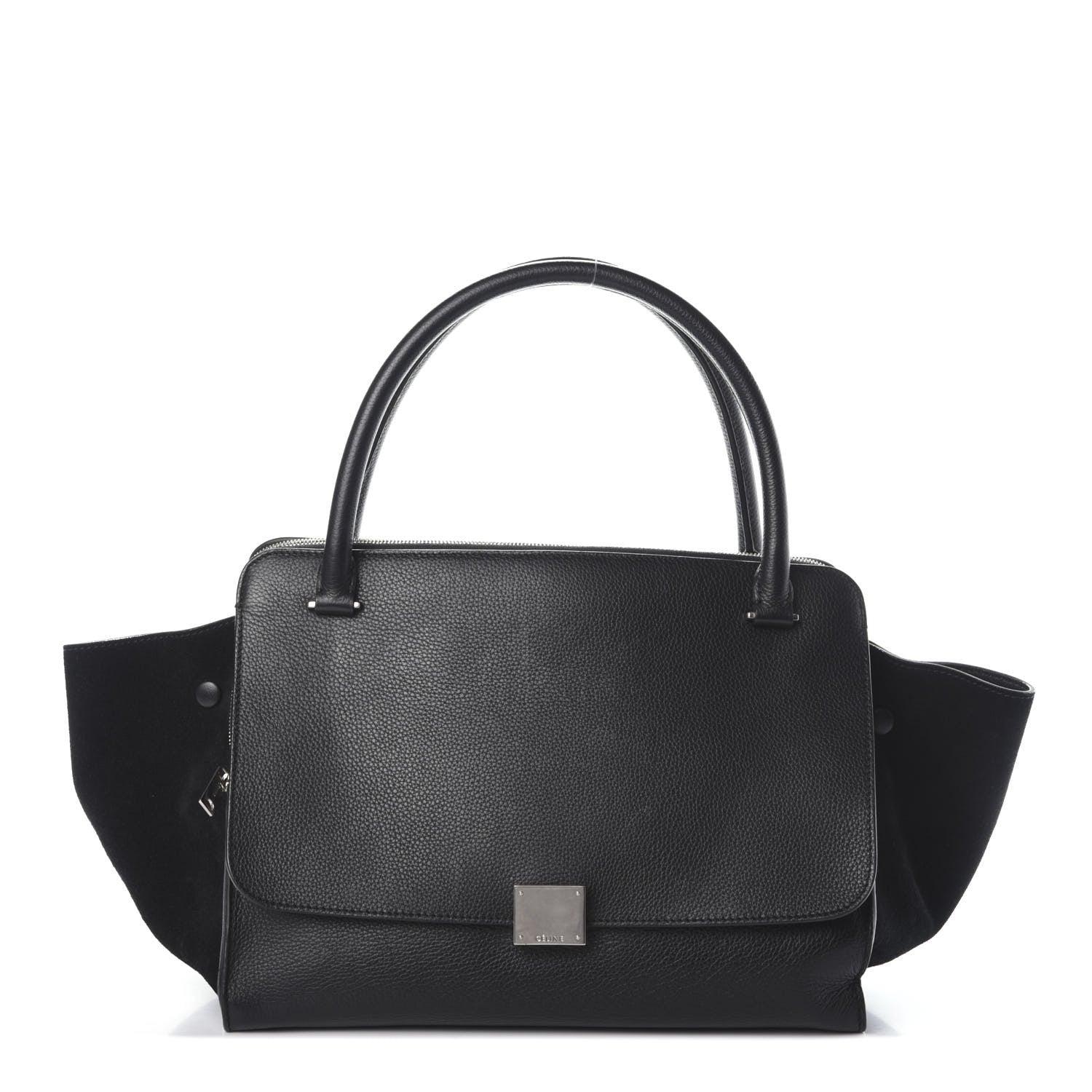 Celine Drummed Calfskin Suede Double Zip Trapeze Black 1 of 9