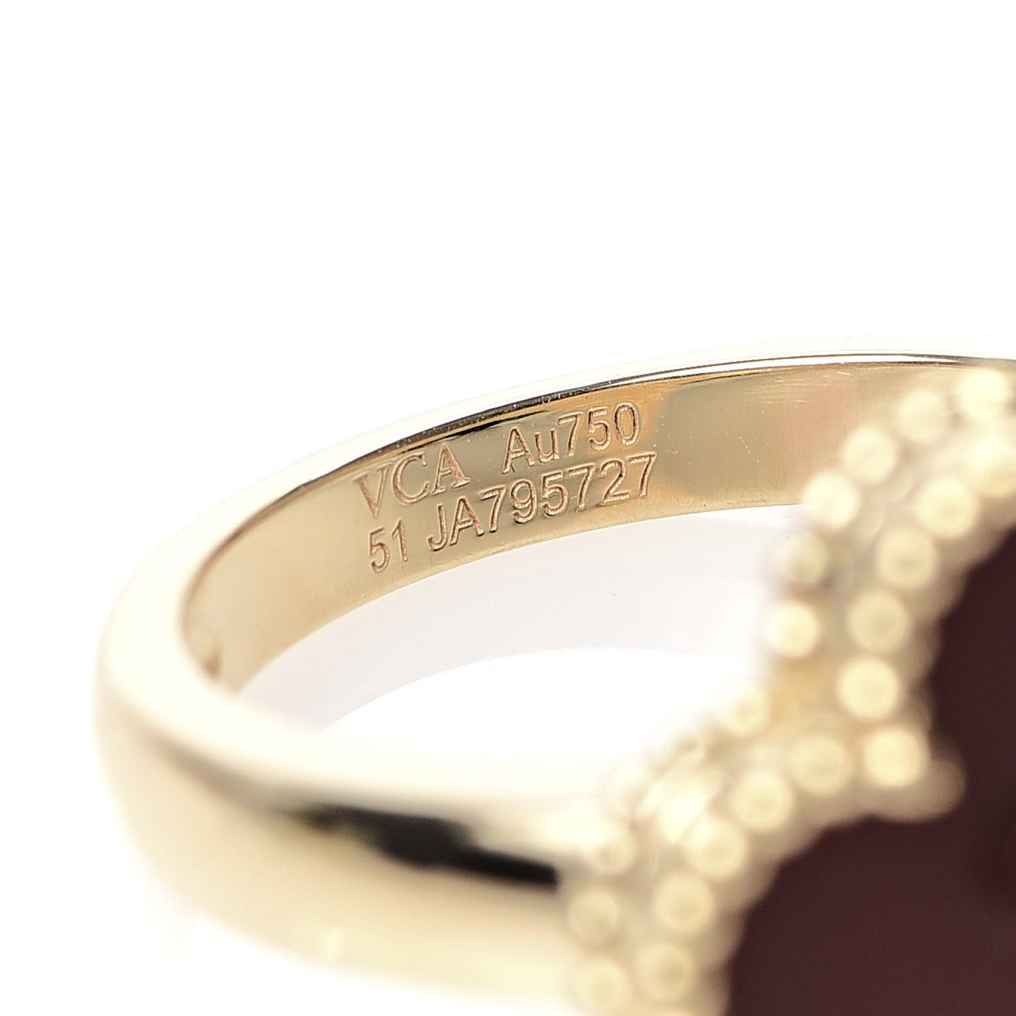 18K Yellow Gold Diamond Carnelian Vintage Alhambra Ring 51 5.75