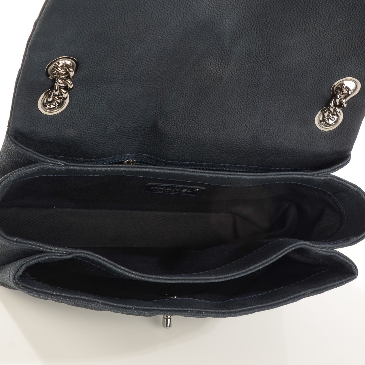 Iridescent Caviar Quilted Medium Lady Pearly Flap Navy Blue
