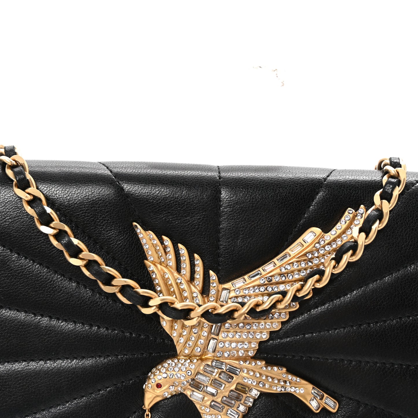 Lambskin Imperial Eagle Clutch With Chain Black