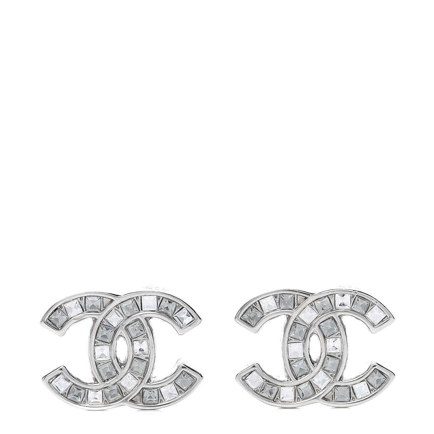 Baguette Crystal CC Earrings Silver