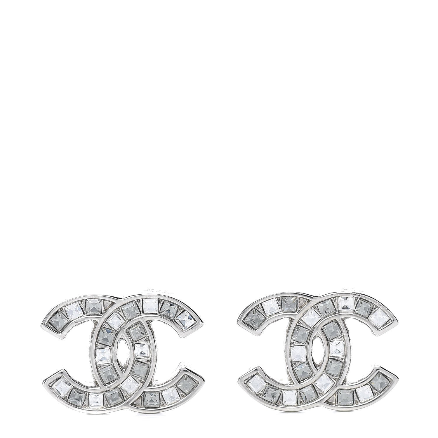 Chanel Baguette Crystal CC Earrings Silver 1 of 4