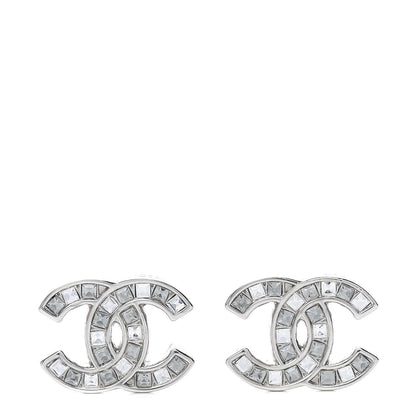Chanel Baguette Crystal CC Earrings Silver 1 of 4