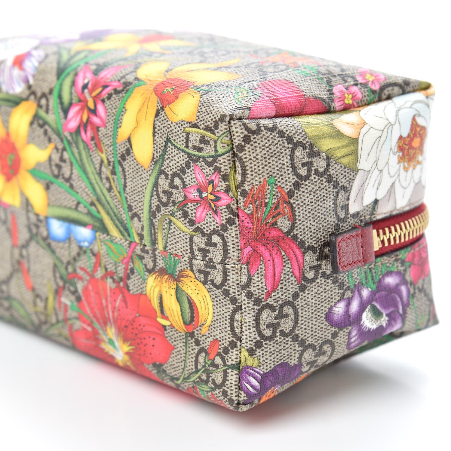 Gucci Soft GG Supreme Monogram Flora Calfskin Medium Ophidia Cosmetic Case Beige Ebony Multicolor Rosso 10 of 10