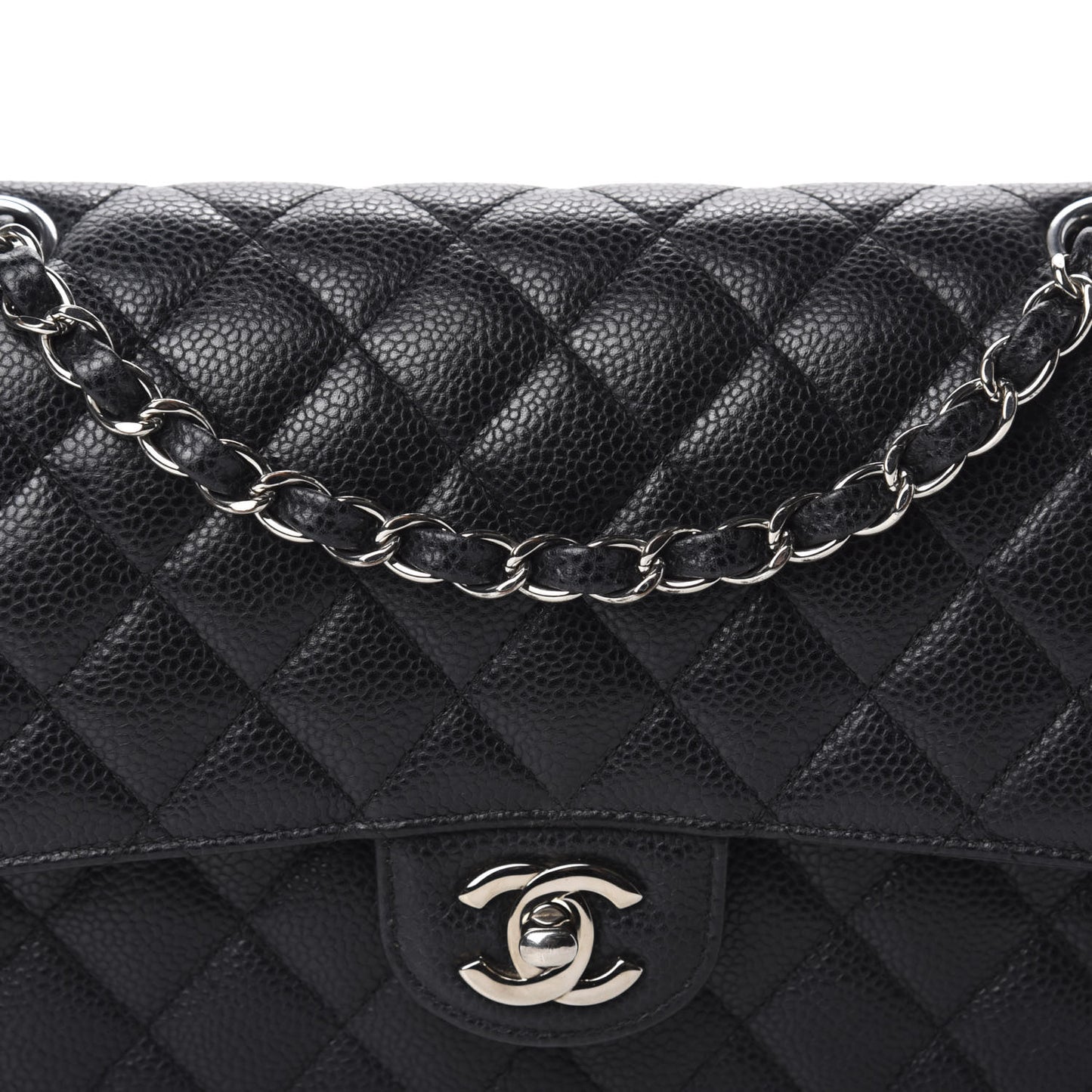 Caviar Quilted Medium Double Flap Black