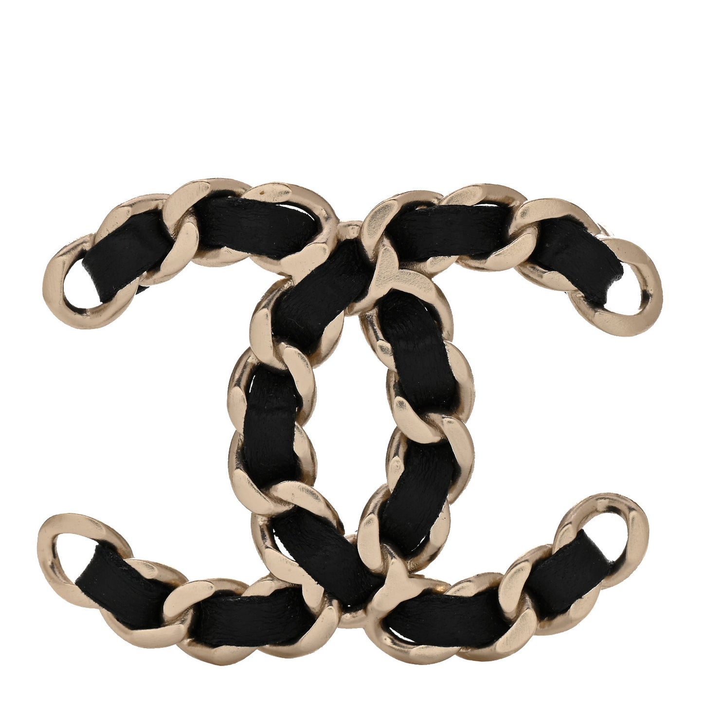 Lambskin Chain CC Brooch Black Gold
