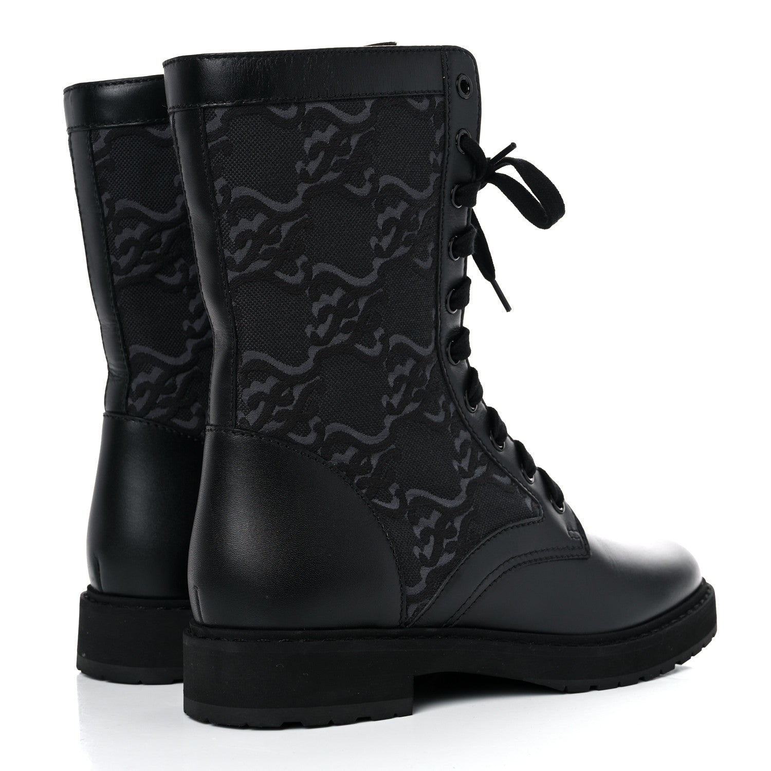 Fendi Vitello Fabric Jacquard Karligraphy Embroidered Womens Combat Boots 39 Black 4 of 7