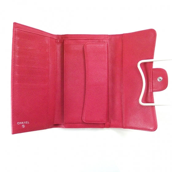 Caviar Quilted Tri-Fold Wallet Fuchsia