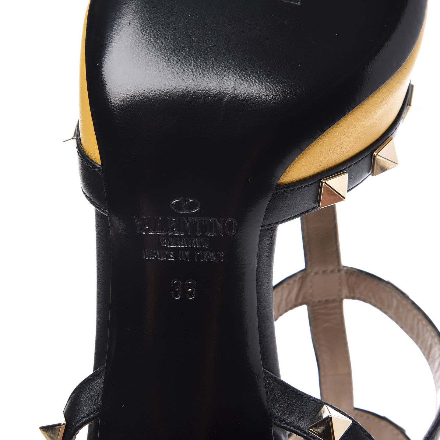 Nappa Rockstud Ankle Strap Low Heel Pumps 36 Yellow Black