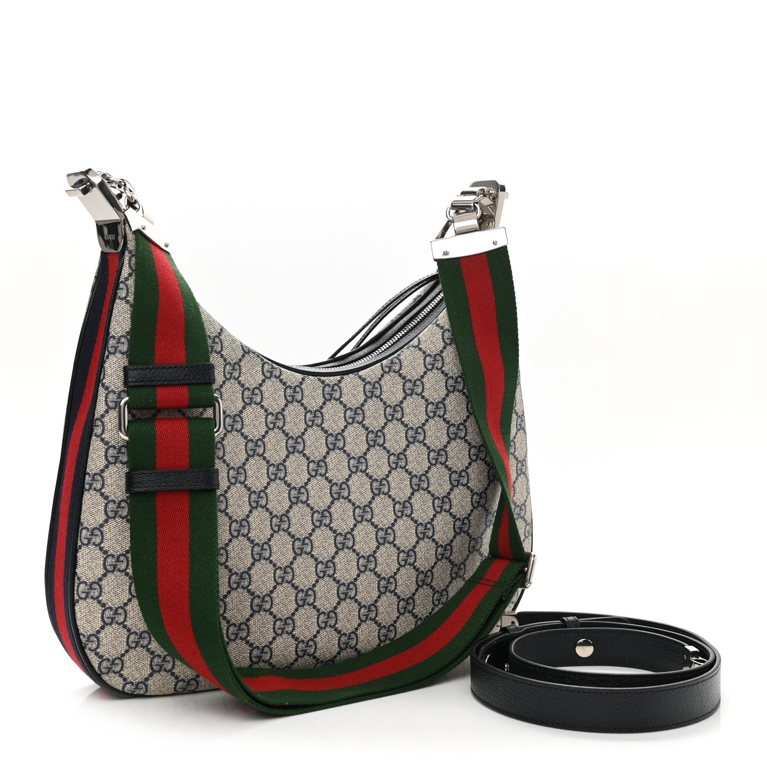 Gucci GG Supreme Monogram Textured Calfskin Web Large Attache Shoulder Bag Beige Blue 3 of 10