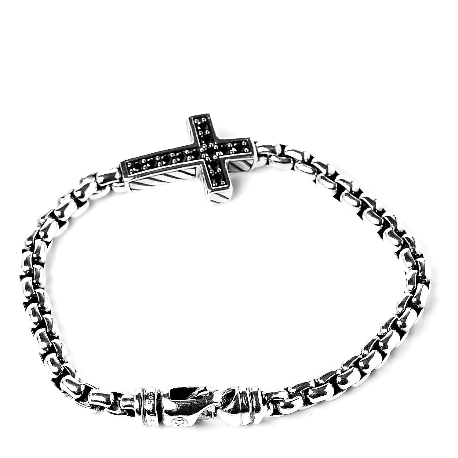 David Yurman Sterling Silver Black Diamond Cross Bracelet 3 of 4