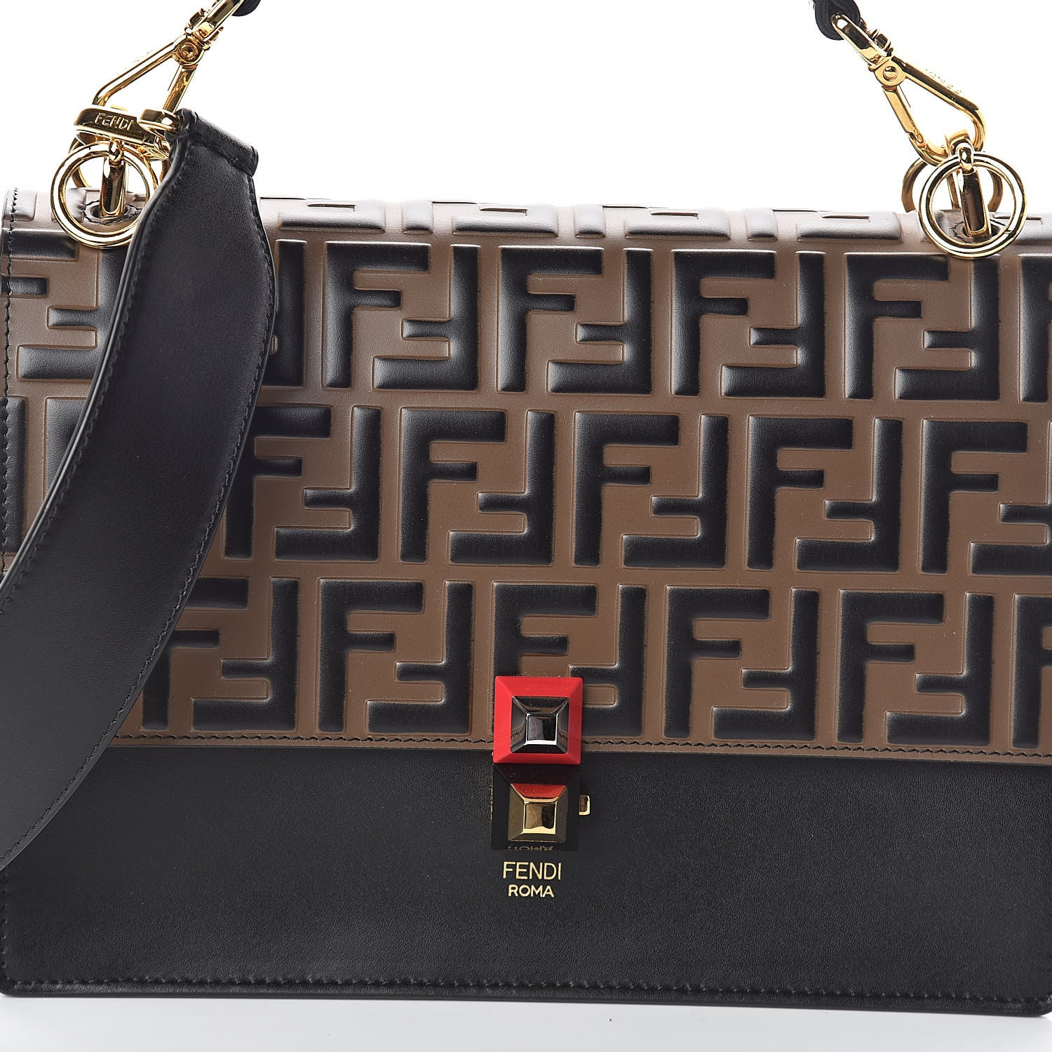 Fendi Vitello Liberty Bi-Color FF 1974 Embossed Kan I Shoulder Bag Black Maya 7 of 9