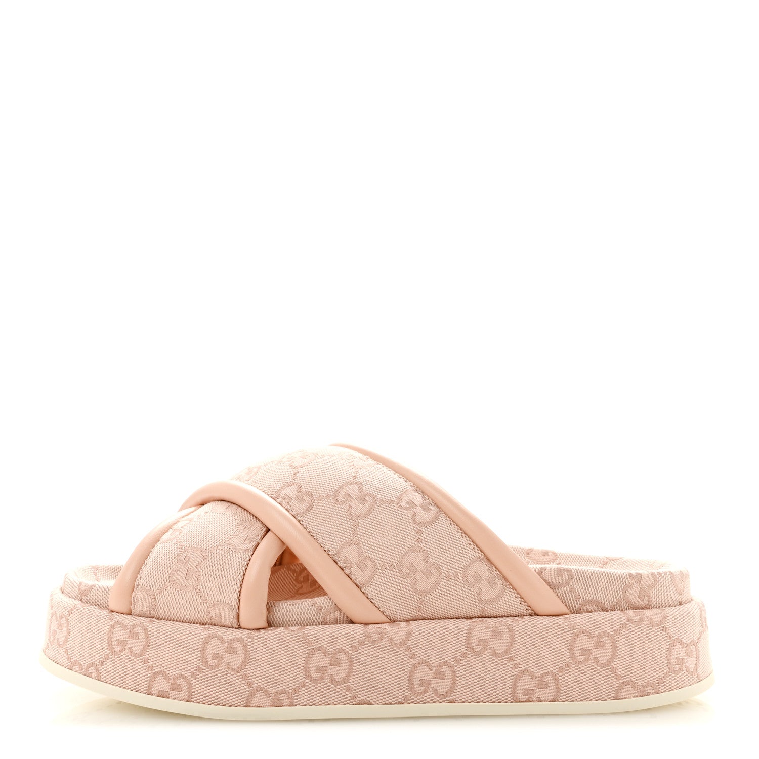 Gucci Monogram GG Calfskin Angelina Platform 55mm Slide Sandals 37.5 Rose Dust 1 of 10