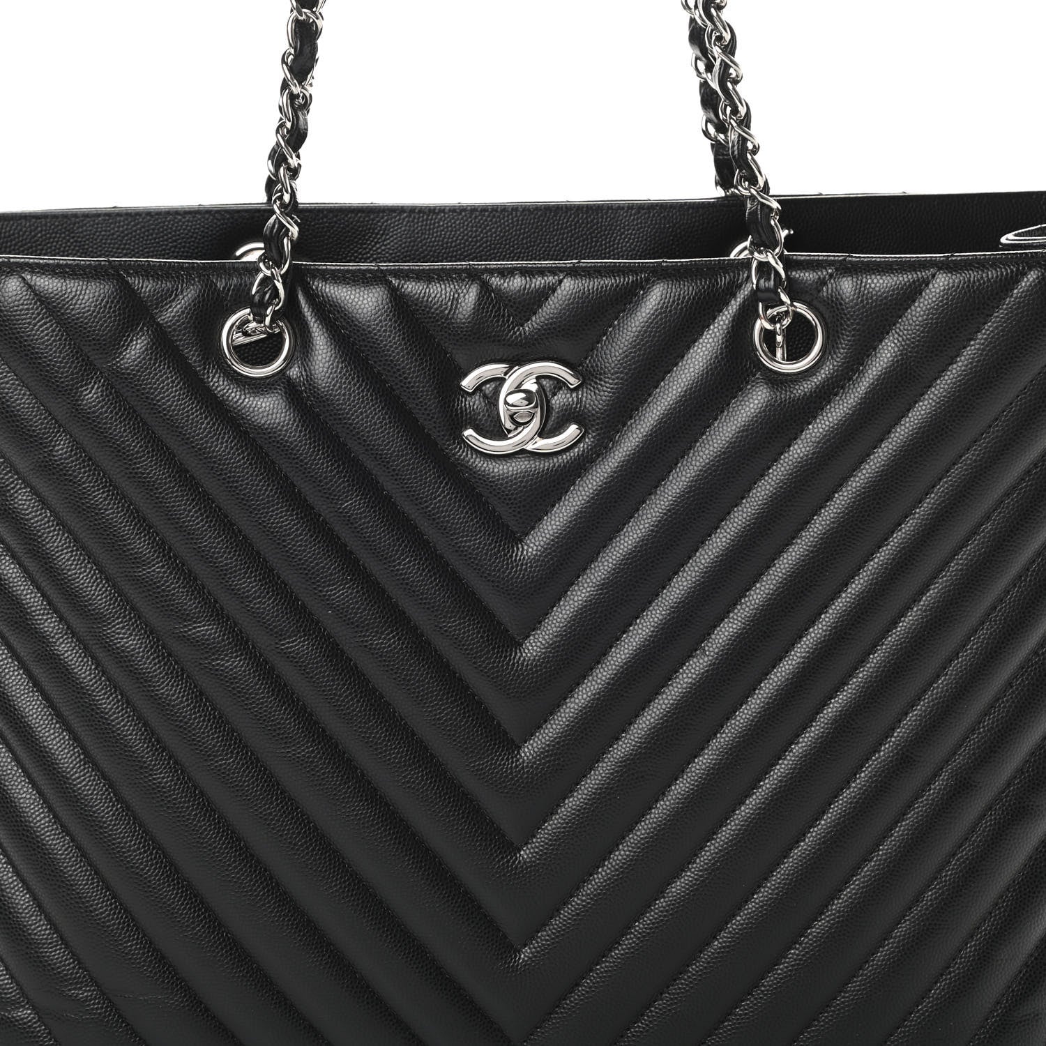 Chanel Caviar Chevron Quilted Large Shopping Tote Black 8 of 10