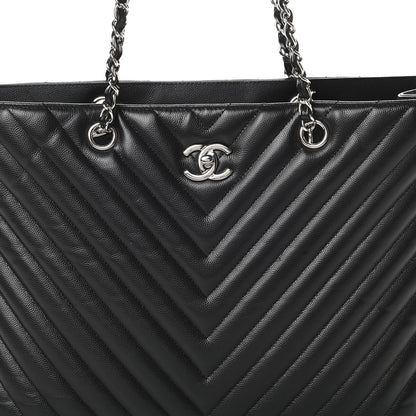 Chanel Caviar Chevron Quilted Large Shopping Tote Black 8 of 10