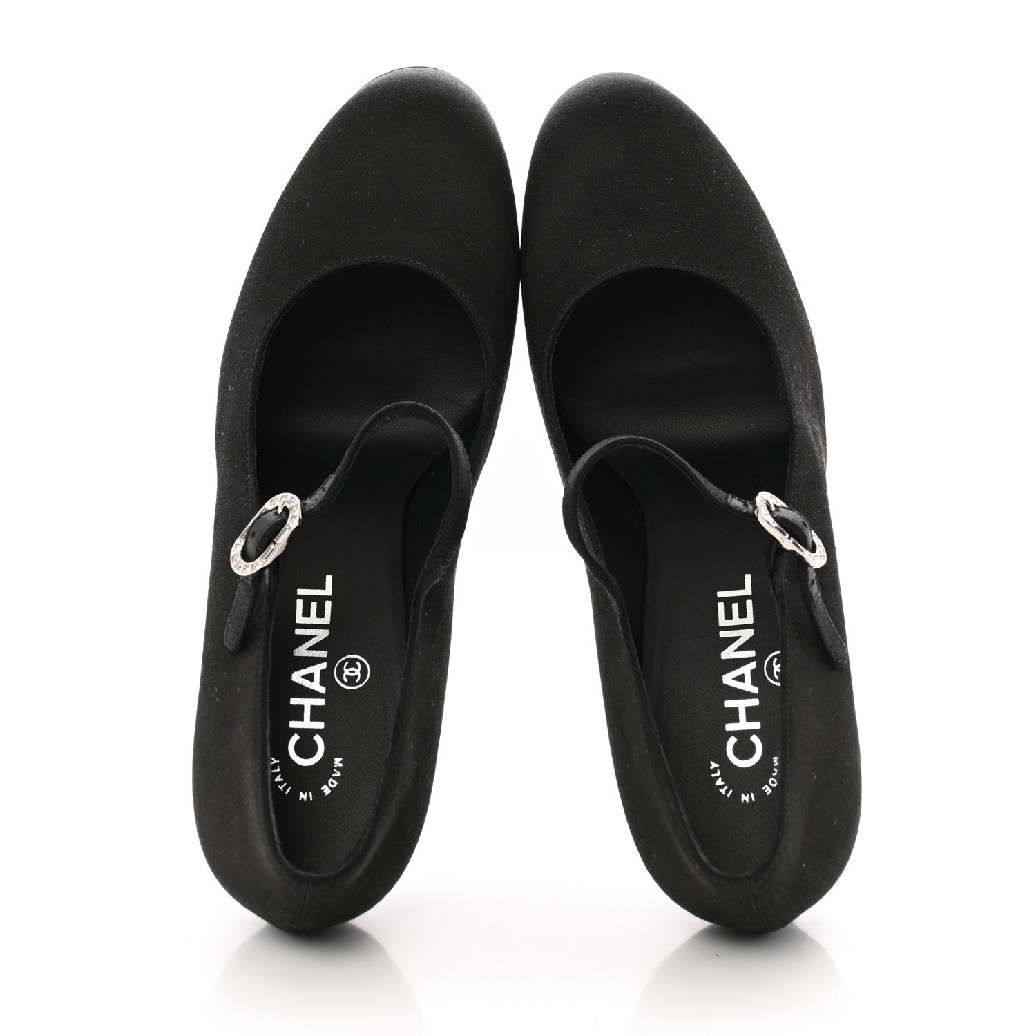 Chanel Satin Crystal Mary Jane Pumps 38.5 Black 2 of 10