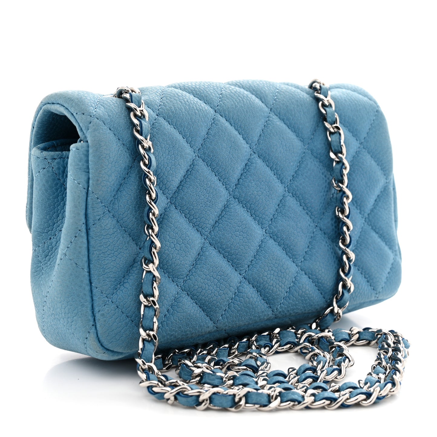 Iridescent Caviar Quilted Extra Mini Flap Light Blue