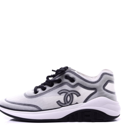 Chanel Calfskin Mesh Lycra Womens Logo Sneakers 39 White Black 1 of 10