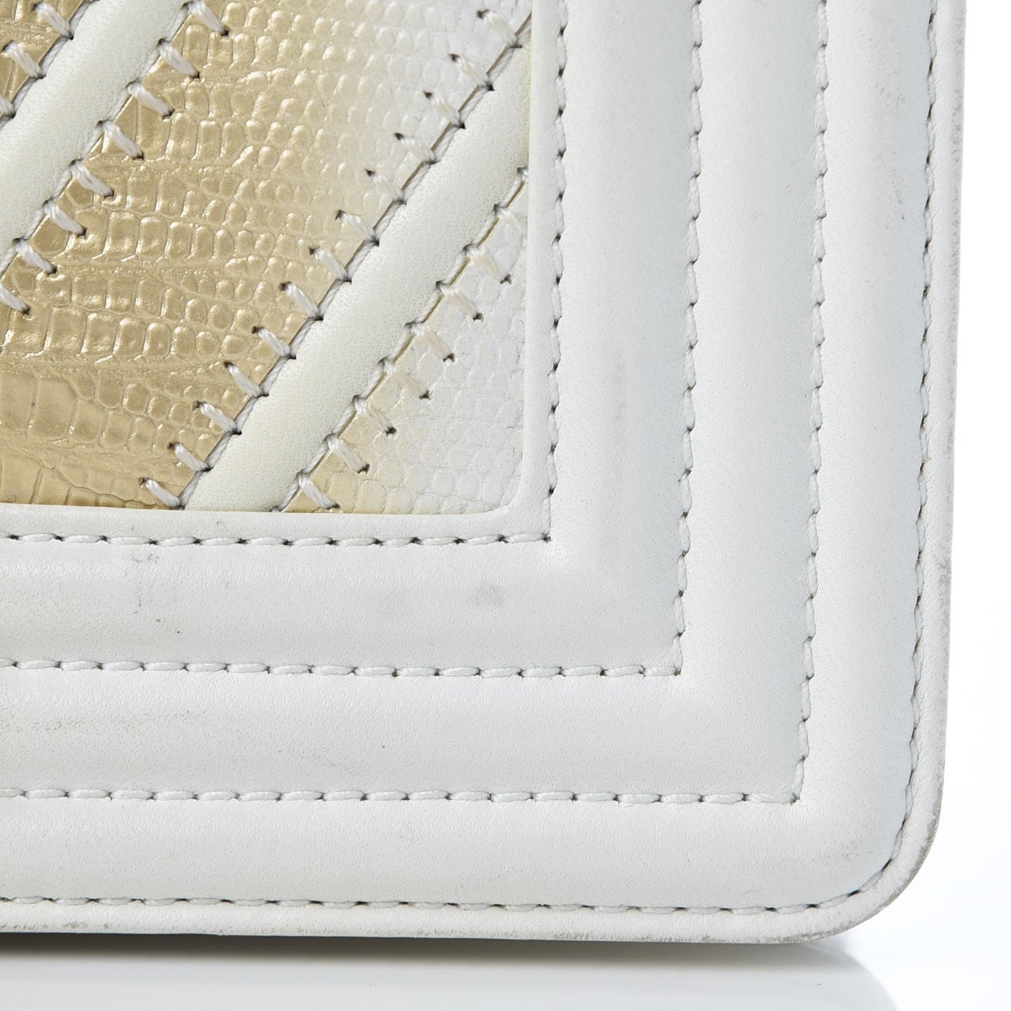 Lizard Chevron Small Boy Flap White Gold