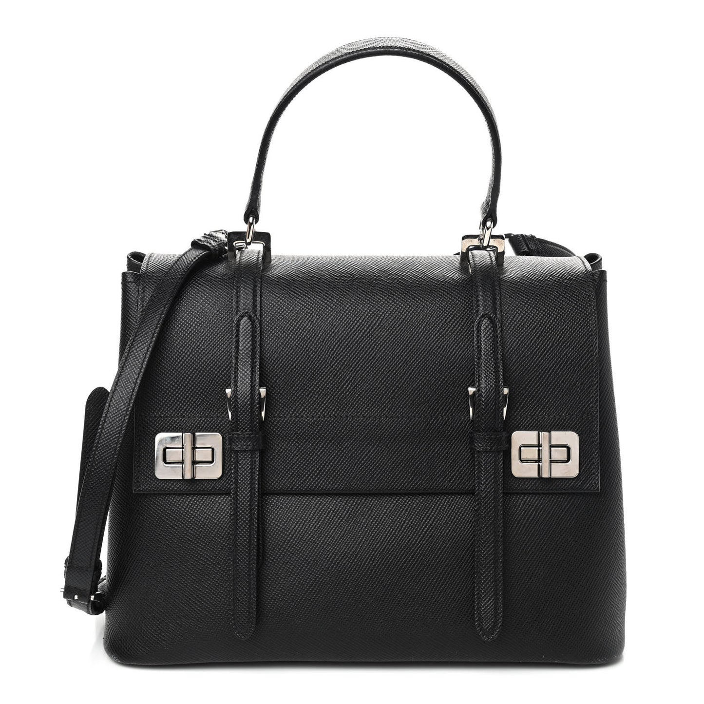 Saffiano Cuir Convertible Top Handle Tote Black