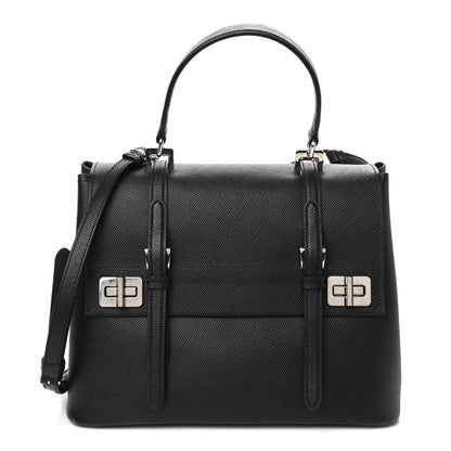 Prada Saffiano Cuir Convertible Top Handle Tote Black 1 of 9