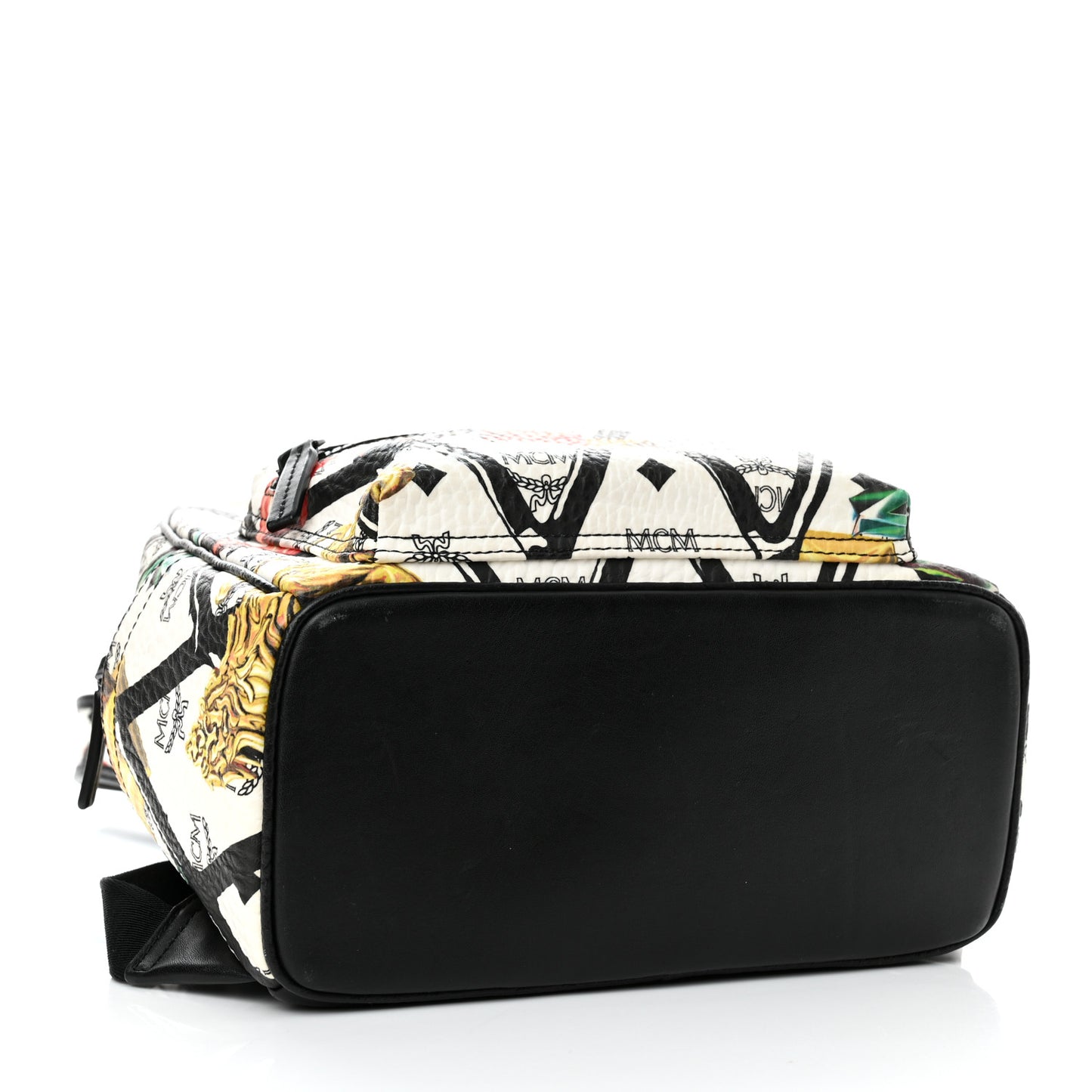 Visetos Calfskin Motif Rombi Lion Printed Small Backpack White