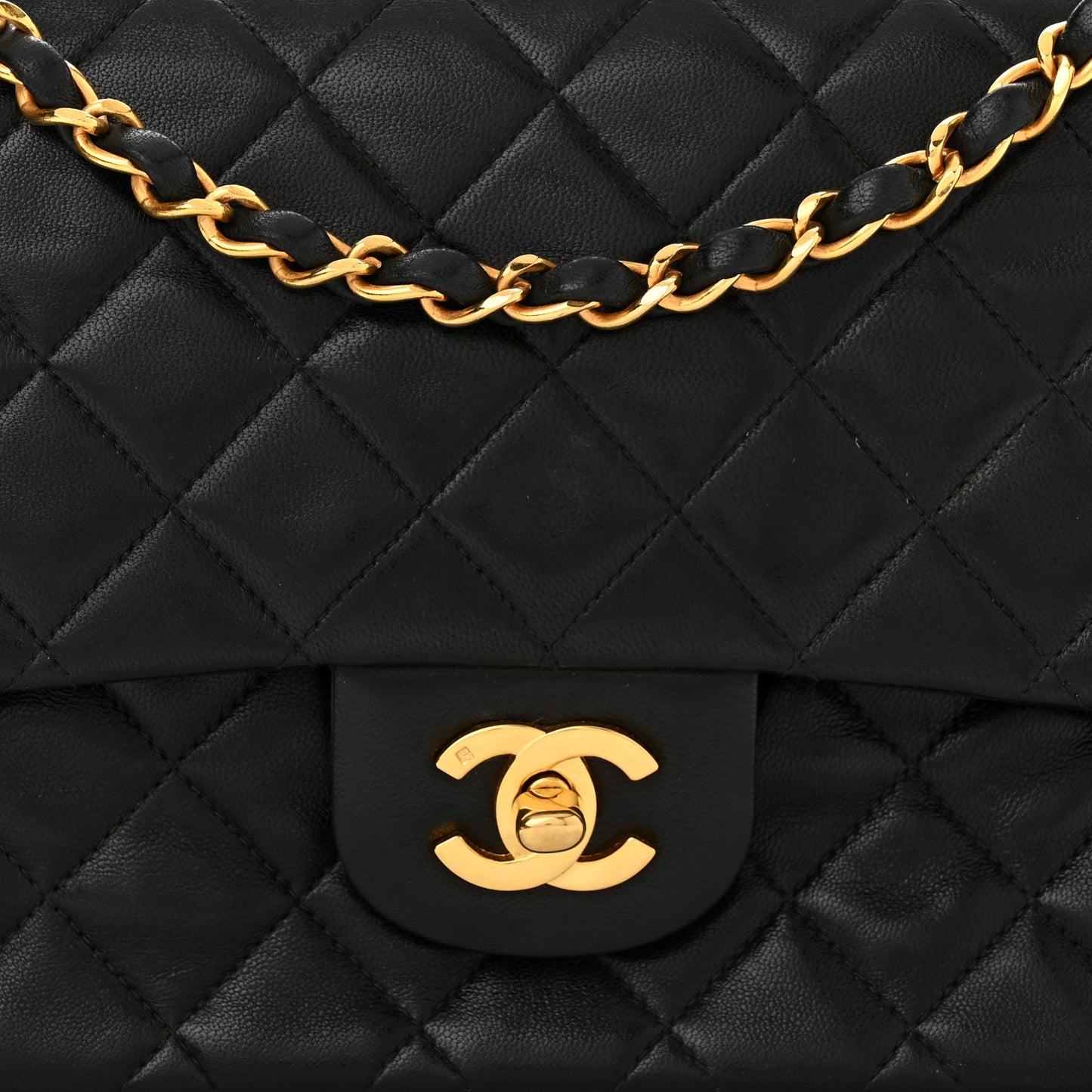 Lambskin Quilted Medium Double Flap Black