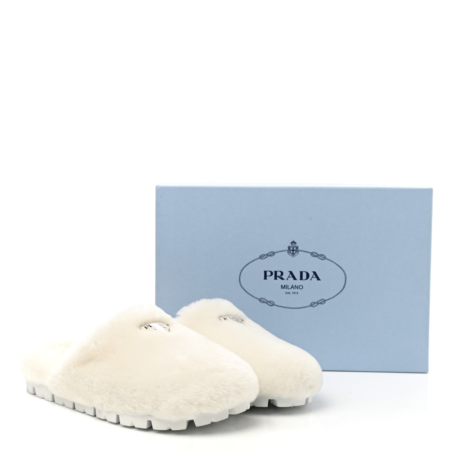 Prada Montone Metal Triangle Logo 20mm Slippers 39 Bianco 9 of 9