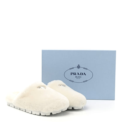 Prada Montone Metal Triangle Logo 20mm Slippers 39 Bianco 9 of 9