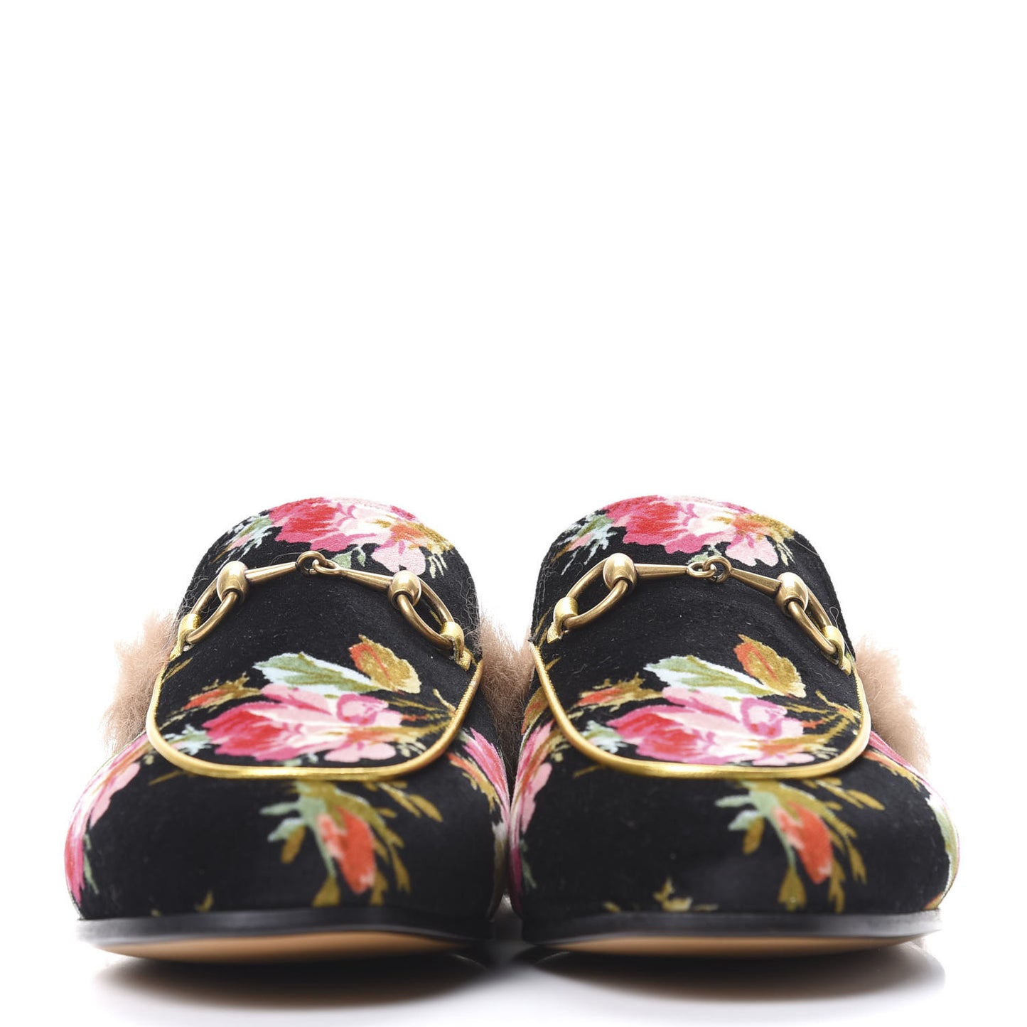 Velvet Fur Floral Womens Princetown Slippers 37 Black