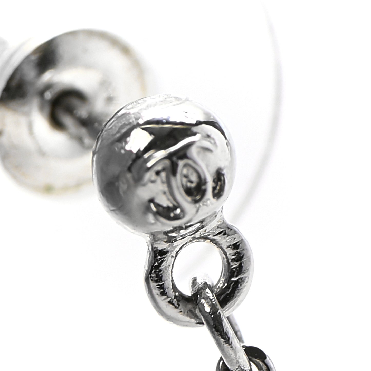 Baguette Crystal CC Drop Earrings Silver