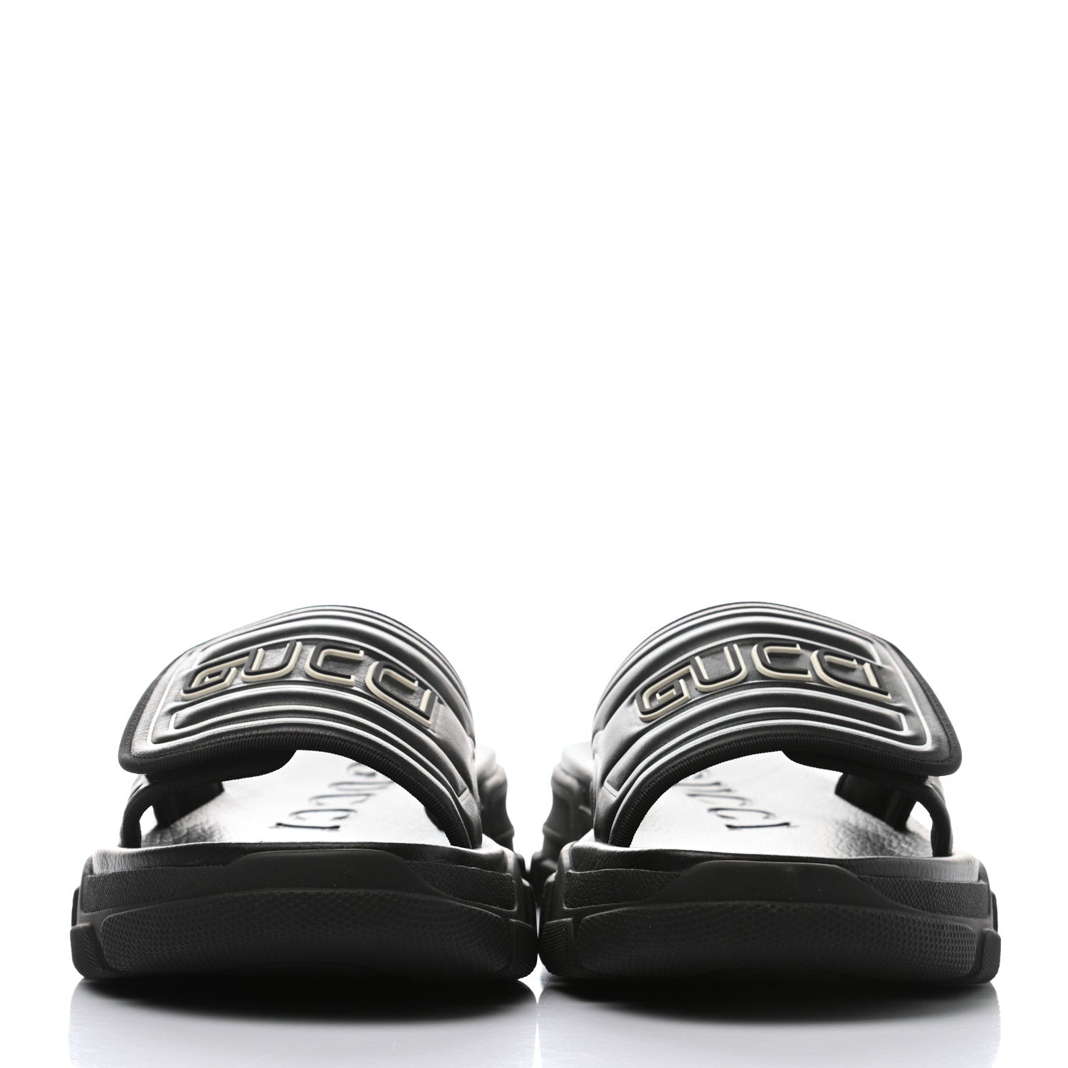 Gucci Nappa Grosgrain Logo Mens Velcro Chunky Slide Sandals 8 Black 2 of 7