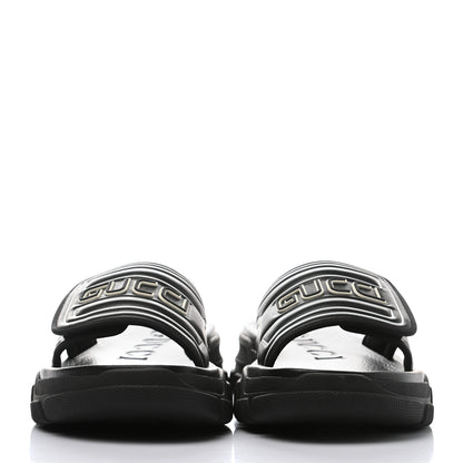 Gucci Nappa Grosgrain Logo Mens Velcro Chunky Slide Sandals 8 Black 2 of 7