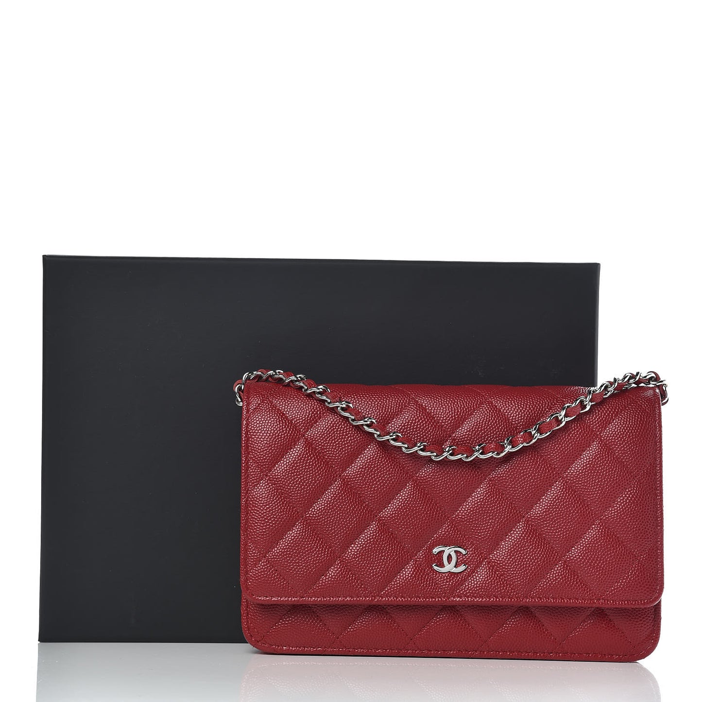 Caviar Quilted Wallet On Chain WOC Dark Red