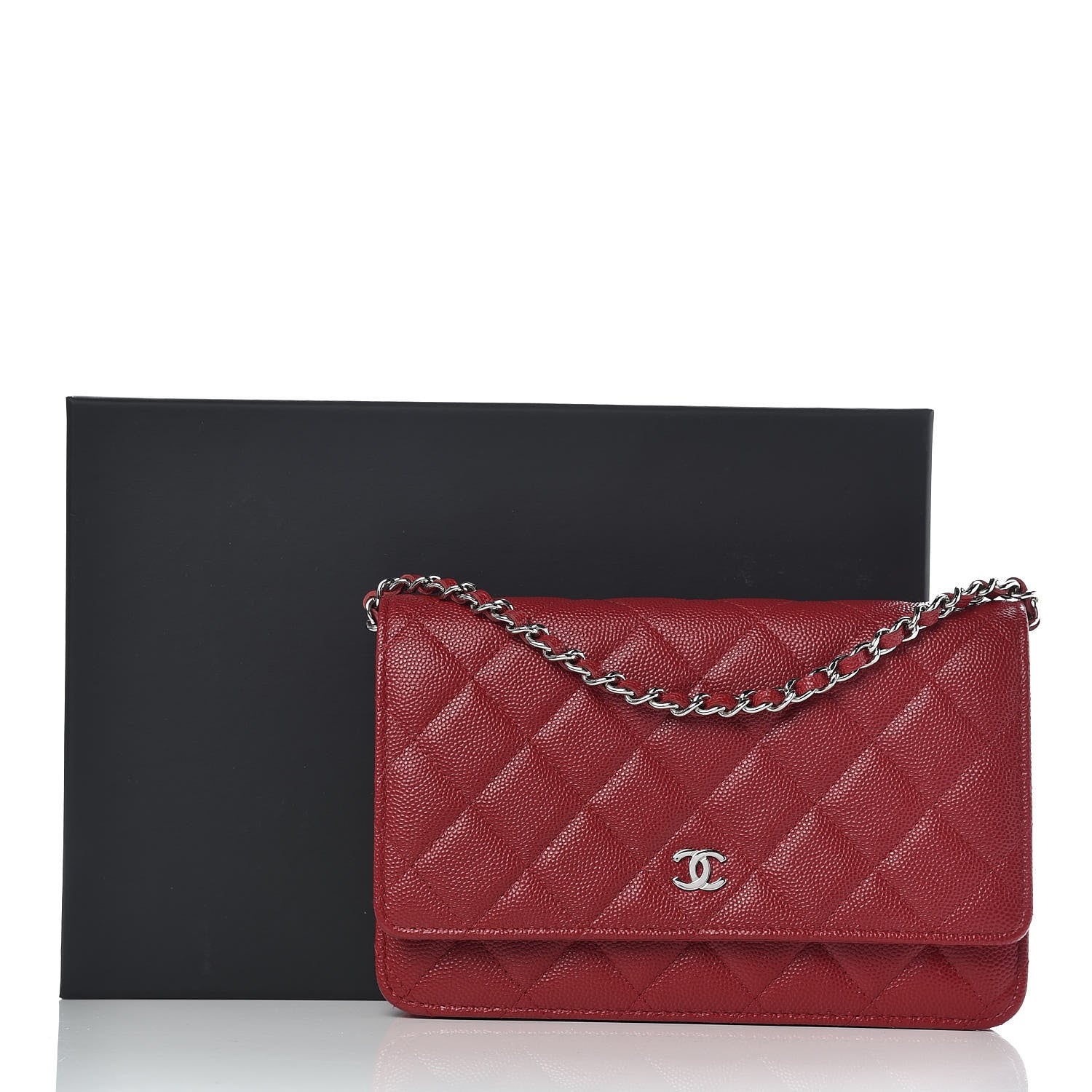 Chanel Caviar Quilted Wallet On Chain WOC Dark Red 11 of 11