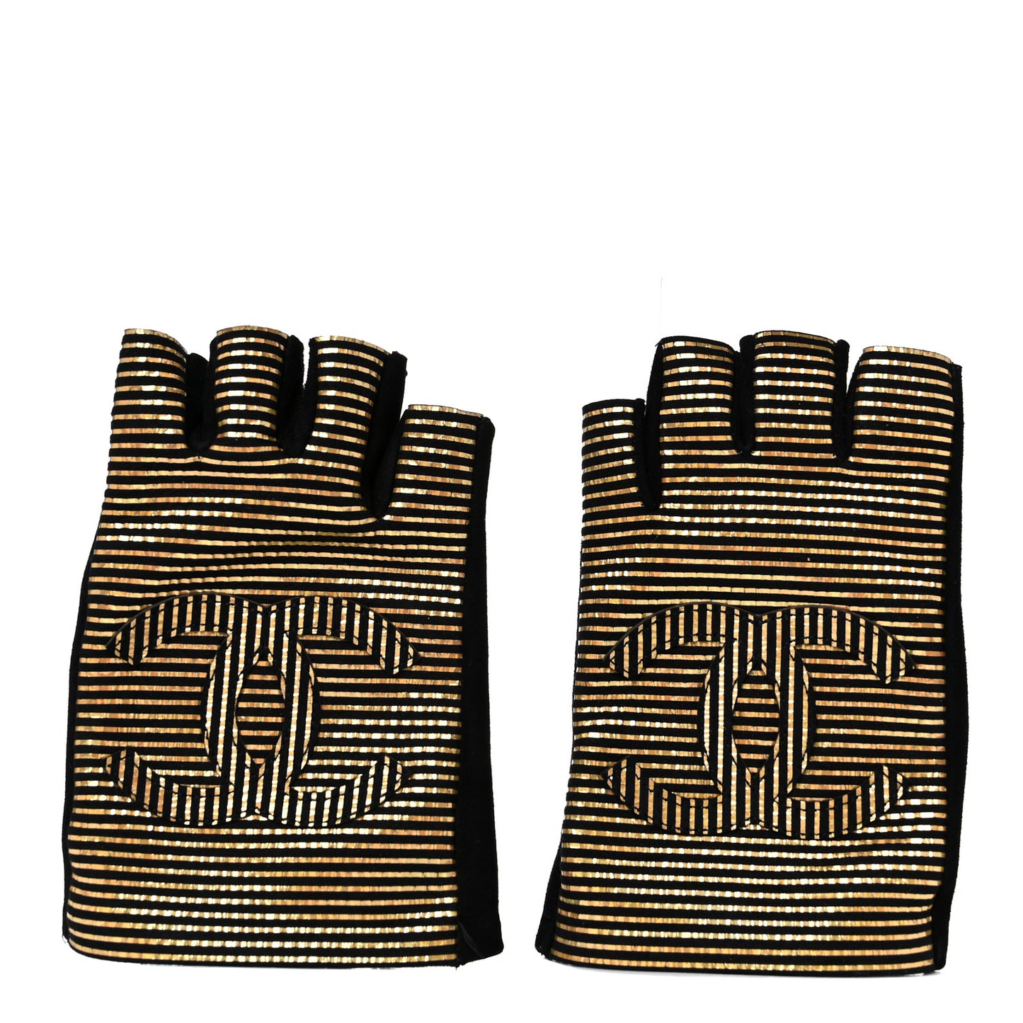 Lambskin Fingerless Gloves 7.5 Black Gold